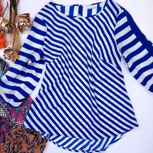 New York Co. Blue White Striped Top Sz M - Picture 6 of 11